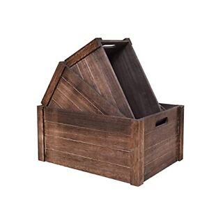 Farmhouse Antique Black Wooden Crate For Storagerustic Decorative Boxesset Of 3