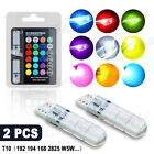 2x Car Parking Lights Multi-Color RGB 168 194 T10 LED Bulbs w/ RF Remote Control