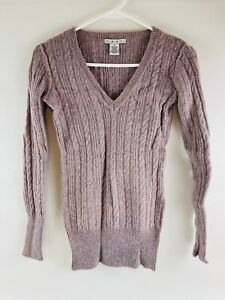 CAbi Sweater Women's Size XS Pink Pullover Alpaca Wool Blend Cable-Knit V-Neck