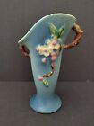 Roseville Pottery Apple Blossom Aqua Blue Double Handled Vase 382-7 AS IS
