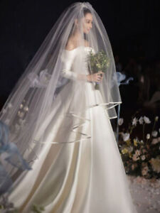 New White/Ivory 2 Layer 3M Length Bridal Wedding Veil Satin Edge With Comb