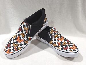 Vans Girl's Asher Butterfly Checker Multi Canvas Slip On Skate Shoes-Asst Sizes