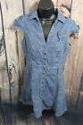 G by Guess cap sleeve denim mini dress M solid blue snap front