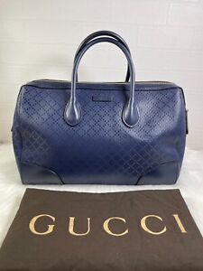 New Gucci Boston Hand Bag Blue Leather Authen