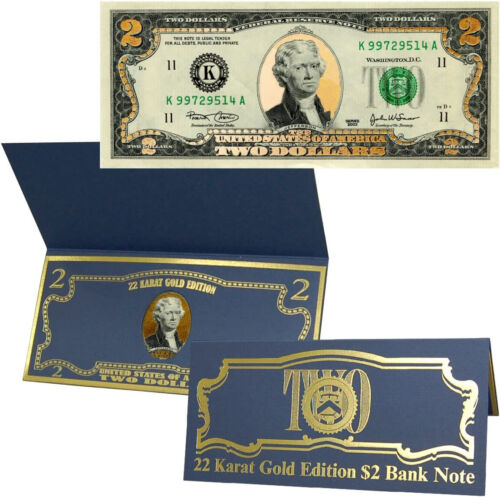 22k Gold Layered Uncirculated Two Dollar Bill - Special Edition Collectible