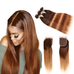 Ombre Human Hair Bundles with Lace Closure Straight 4*4 Lace Closure Virgin Hair