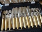Sterling Silver English Fish Set 12pc Knives And Forks W /Organic Handles 1937