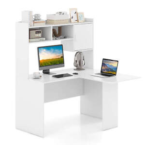 L-Shaped Desk with Open Storage Hutch Corner Computer Desk w/ Shelves & Cabinet
