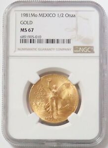 1981 MO GOLD MEXICO 1/2 ONZA WINGED LIBERTAD COIN NGC MINT STATE 67