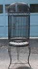 Antique Vintage WROUGHT IRON BIRD CAGE w/ STAND Dome Top Pull Out Tray 58