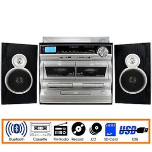 Trexonic 11BS 3-Speed Turntable Dual Cassette CD Player w USB SD AUX Bluetooth