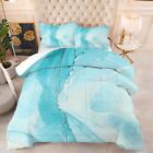 Aqua Blue Marble Bedding Set Full Size Comforter Sets for Girls Teens Women P...