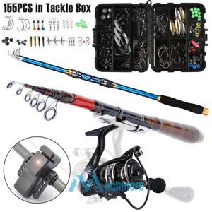 Telescopic Fishing Rod Spinning Pole Reel Combo 155Pcs Fishing Accessories Kit