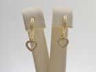 10K REAL SOLID YELLOW GOLD HEART DANGLE MICRO FAVE SETTING HUGGIE HOOP EARRING