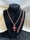 Vintage Pink Rhinestone Necklace And Bracelet Set With Red Accents