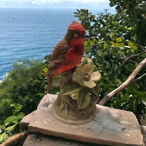 Vintage Porcelain Vermilion Flycatcher Cardinal Bird Figurine Andrea by Sadek