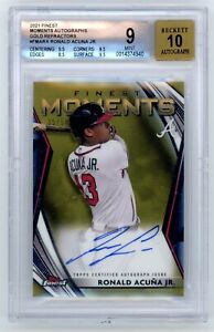 2021 Topps Finest Moments Ronald Acuna Jr Gold Refractor Auto /50 BGS 9 0.5 Away