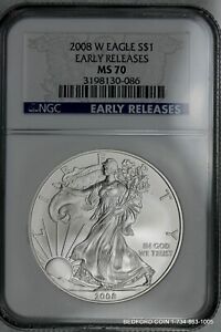NGC MS70 EARLY RELEASES 2008-W AMERICAN SILVER EAGLE DOLLAR $1  (BC86)