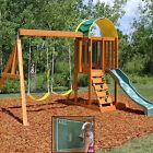 Wooden Swing Set Playground Outdoor Cedar Playhouse Backyard Kids W/ Slide New