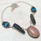 Rose Quartz Blue Topaz Gemstone  Handmade Necklace Jewelry 37 Gms  AN 15115