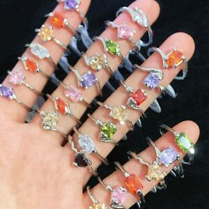 Bulk Lot 30pcs Colorful Crystal Wedding Rings Mixed Women Fashion Zircon Jewelry