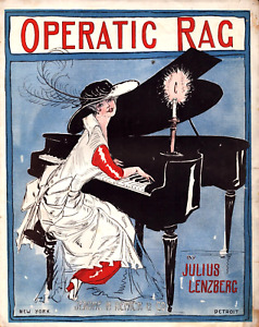 Antique Operatic Rag 1914 Large Format Sheet Music Julius Lenzberg Grand Piano
