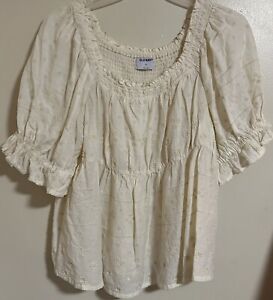 Old Navy Puff Sleeve Smocked Embroidered Babydoll Blouse Women’s Size XL Cream