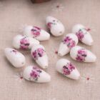 10pcs Flower Patterns 10x20mm Teardrop Shape Ceramic Porcelain Loose Beads Lot