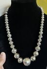 Vintage Navajo Pearls Necklace Long Stamped Native American Sterling Silver NR