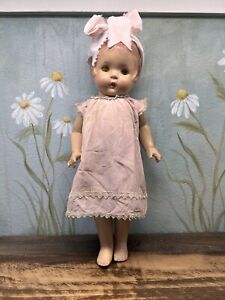 Pretty In Pink Vintage Composition  Doll Sleepy Eyes Patsy Molded Hair