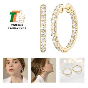 14K Gold Hoop Earrings Diamond Hoops Earrings for Women’s Hoop Earrings 14K G...