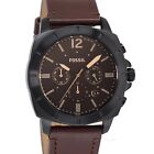 FOSSIL Privateer Mens Chronograph Watch, Black Dial, Brown Leather Strap
