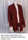 Eileen Fisher Organic Linen Knit Sweater Open Cardigan High Collar New $248 L