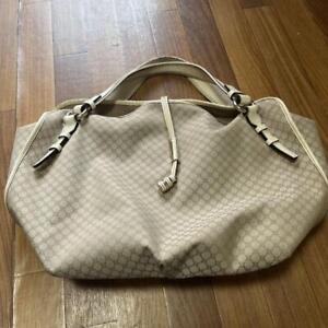 CELINE Tote Bag A4 Macadam Canvas Leather Beige Women's Pre-owned Japan