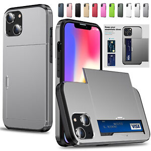 For iPhone 15 Pro Max 14 Pro 13 12 11 XS XR 8 Card Holder Wallet Case Shockproof