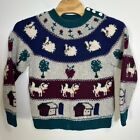 VINTAGE The Woolrich Women 100% Wool Sweater With Cow Sheep Barn Detailing L/XL