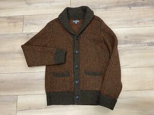L L Bean Mens Birdseye Signature Wool Shawl Brown Knit Cardigan Knit Sweater S