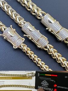 Iced MOISSANITE Clasp 14k Gold Stainless Steel Franco Chain Necklace Bracelet