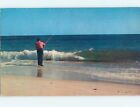 New ListingPre-1980 FISHERMAN FISHING ON LONG ISLAND Postmarked Sagaponack NY hp5768