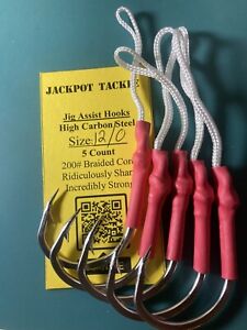 5 PACK Jig Hooks sizes 1/0 to 12/0 Assist Hook for Fishing Jigs Jigging 200 lb