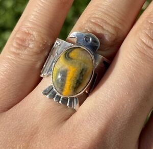 Sunshine Reeves Sterling Silver Bumblebee Jasper Thunderbird Stamped Ring Size 9