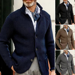 Men's Long Sleeve  Sweater Stand Collar Cardigan Coat Bar Party Tops New