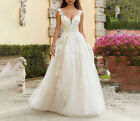 V-neck Boho Wedding Dress Sleeveless Tulle Appliques A-line Backless Bridal Gown