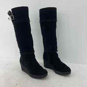 Smells Like Couture Black Sherpa Lined Leather Snow Boots - Women's 8.5