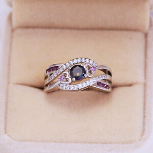 Round Cubic Zircon Wedding Ring Women Charm 925 Silver Plated Jewelry Sz 6-10
