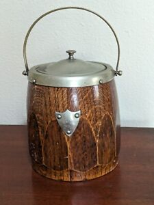 Antique English Ceramic wood Style Biscuit Barrel jar  6x6