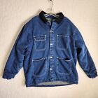 Men's Vintage Chore Jacket L-XL Blue Fleece Blanket Lined Denim Coat Button Up