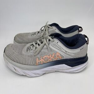 Hoka One One Bondi 7 Women’s Trail Running Shoes Gray White Sz 8.5 D Wide READ