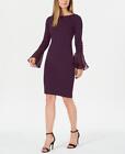 New $89.98 Calvin Klein  Women's Knee Length Long Sleeve Sheath Dress A2309