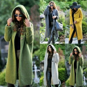 Women's Cashmere Blend Sweater Cardigans Knitted Ladies Stretch Hooded Long Coat